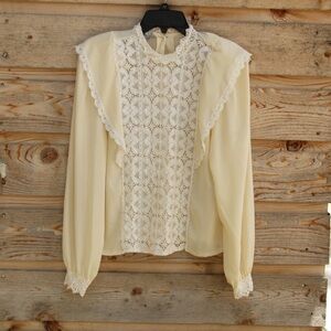 Vintage Cream Puff Sleeve Blouse with Ruffled Bib Collar